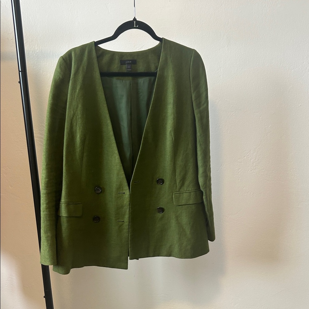 Green Double-Breasted Women's Jacket J Crew Linen